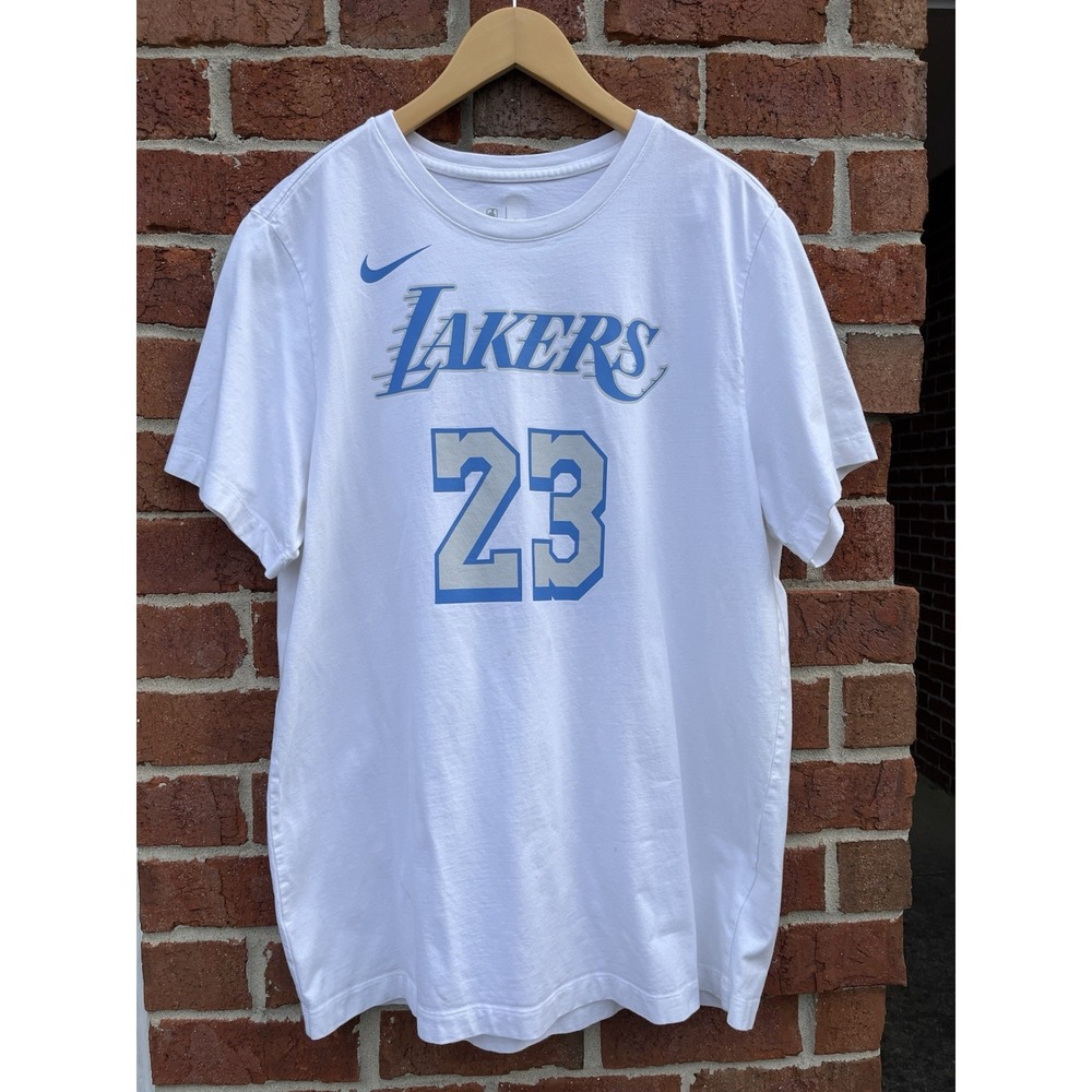LeBron James LA Lakers Shirt Nike Tee White & Blue Short Sleeve Mens Size XL